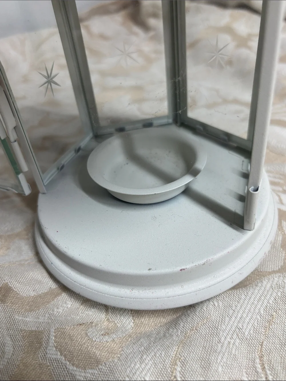 White Star Cutout Metal and Glass Lantern with handle